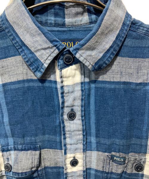 POLO RALPH LAUREN（ポロ・ラルフローレン）POLO RALPH LAUREN (ポロ・ラルフローレン) 半袖チェック柄リネンシャツ ブルー サイズ:Ｓの古着・服飾アイテム