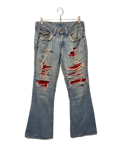 TRUE RELIGION（トゥルー レリジョン）TRUE RELIGION (トゥルー レリジョン) JOEY ダメージフレアデニムパンツ インディゴ サイズ:不明の古着・服飾アイテム