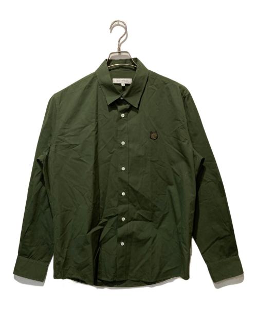 maison kitsune（メゾンキツネ）MAISON KITSUNE (メゾンキツネ) ボールドフォックスヘッドパッチシャツ カーキ サイズ:Mの古着・服飾アイテム