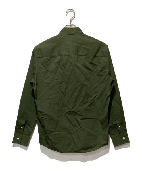 maison kitsune（メゾンキツネ）MAISON KITSUNE (メゾンキツネ) ボールドフォックスヘッドパッチシャツ カーキ サイズ:Mの古着・服飾アイテム