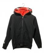 ）の古着「SHARK FULL ZIP DOUBLE HOODIEシャーク フルジップ ダブル フーディ」｜ブラック×レッド