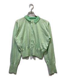 Mame Kurogouchi（マメクロゴウチ）の古着「Detachable Embroidery Collar Knitted Cardiganデタッチャブル エンブロイダリー カラー ニット カーディガン」｜グリーン