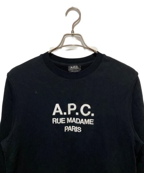 A.P.C.（アーペーセー）A.P.C. (アーペーセー) クルーネックロゴ刺繍スウェット ブラック サイズ:Lの古着・服飾アイテム