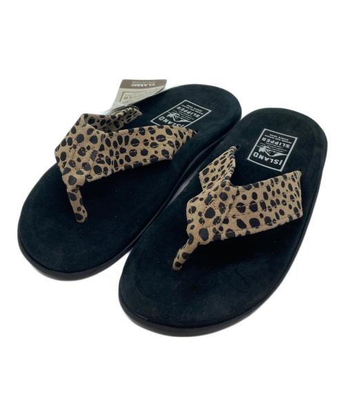 ISLAND SLIPPER（アイランドスリッパ）ISLAND SLIPPER (アイランドスリッパ) レオパード柄トングサンダル ブラック×ブラウン サイズ:9の古着・服飾アイテム