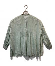 mala KALANCHOE（マーラ カランコエ）の古着「Cotton Silk Pintuck Long Sleeve Shirtsコットン・シルク・ピンタック・ロング・スリーブ・シャツ」｜グリーン
