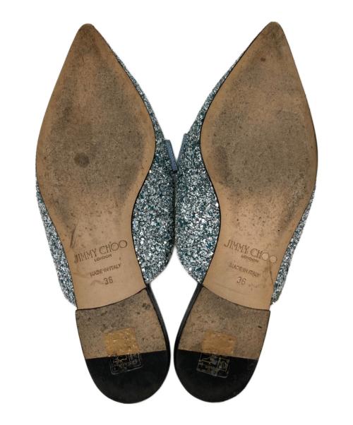 JIMMY CHOO（ジミーチュウ）JIMMY CHOO (ジミーチュウ) GALAXY FLAT ミュール　ギャラクシー　フラットミュール グレー サイズ:36の古着・服飾アイテム
