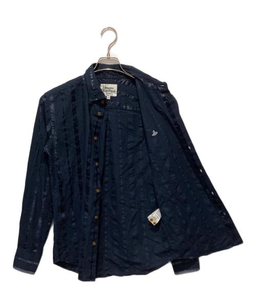 Vivienne Westwood man（ヴィヴィアン ウェストウッド マン）Vivienne Westwood man (ヴィヴィアン ウェストウッド マン) オーブ刺繍ベルベットラインシャツ ネイビー サイズ:44の古着・服飾アイテム