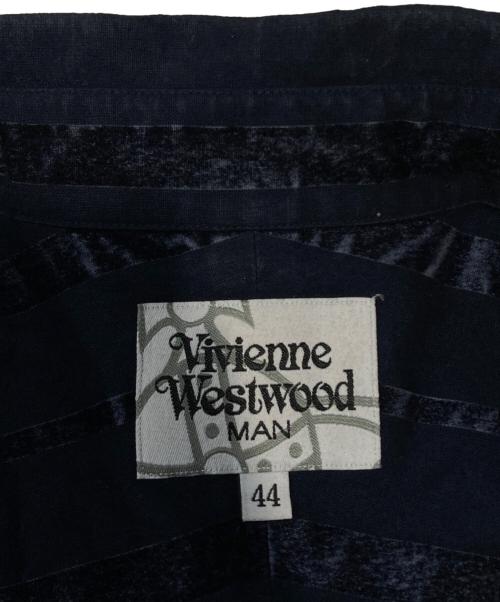 Vivienne Westwood man（ヴィヴィアン ウェストウッド マン）Vivienne Westwood man (ヴィヴィアン ウェストウッド マン) オーブ刺繍ベルベットラインシャツ ネイビー サイズ:44の古着・服飾アイテム
