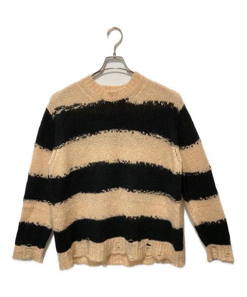 Acne studios（アクネ ストゥディオズ）Acne studios (アクネ ストゥディオズ) ダメージボーダーニットセーター ベージュ サイズ:Sの古着・服飾アイテム
