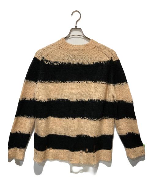 Acne studios（アクネ ストゥディオズ）ACNE STUDIOS (アクネ ストゥディオズ) ダメージボーダーニットセーター ベージュ サイズ:Sの古着・服飾アイテム