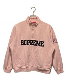 SUPREME（シュプリーム）の古着「Shop Flag Half Zip Pullover (London)　ショップフラッグハーフジッププルオーバー　ロンドン」｜ピンク
