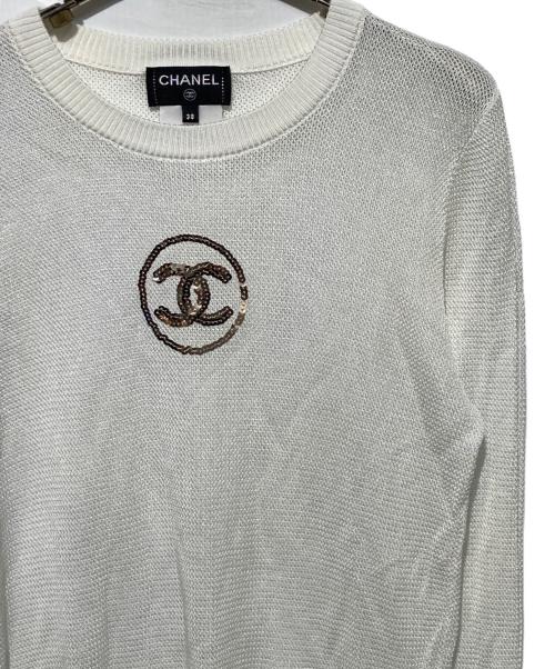 CHANEL（シャネル）CHANEL (シャネル) COCO スパンコールメッシュニット ホワイト サイズ:38の古着・服飾アイテム
