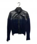 CHANELシャネル）の古着「ニット切替ラムレザージャケット」｜ブラック×ネイビー