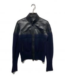 CHANEL（シャネル）の古着「ニット切替ラムレザージャケット」｜ブラック×ネイビー
