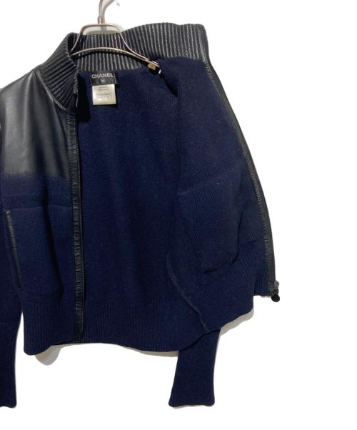 CHANEL（シャネル）CHANEL (シャネル) ニット切替ラムレザージャケット ブラック×ネイビー サイズ:36の古着・服飾アイテム