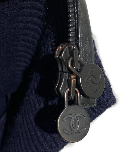 CHANEL（シャネル）CHANEL (シャネル) ニット切替ラムレザージャケット ブラック×ネイビー サイズ:36の古着・服飾アイテム