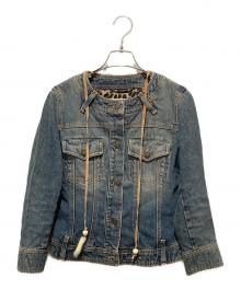 DOLCE & GABBANA（ドルチェ＆ガッバーナ）の古着「レオパードノーカラーベルトデザインデニムジャケット」｜インディゴ