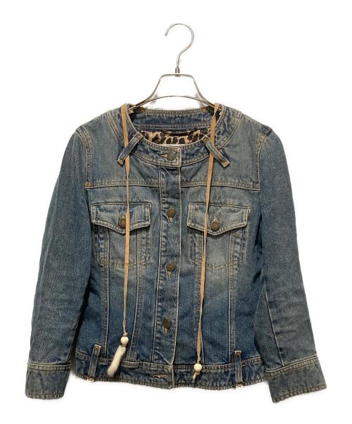 DOLCE & GABBANA（ドルチェ＆ガッバーナ）DOLCE & GABBANA (ドルチェ＆ガッバーナ) レオパードノーカラーベルトデザインデニムジャケット インディゴ サイズ:40の古着・服飾アイテム