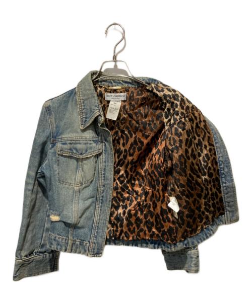 DOLCE & GABBANA（ドルチェ＆ガッバーナ）DOLCE & GABBANA (ドルチェ＆ガッバーナ) ダメージ加工裏地レオパード柄デニムジャケット インディゴ サイズ:42の古着・服飾アイテム