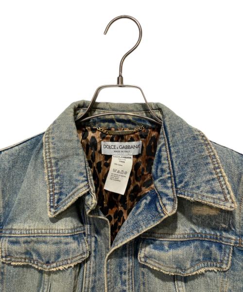 DOLCE & GABBANA（ドルチェ＆ガッバーナ）DOLCE & GABBANA (ドルチェ＆ガッバーナ) ダメージ加工裏地レオパード柄デニムジャケット インディゴ サイズ:42の古着・服飾アイテム