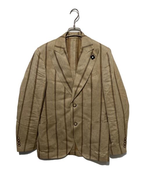 LARDINI（ラルディーニ）LARDINI (ラルディーニ) ストライプ柄リネンテーラードジャケット ベージュ サイズ:44の古着・服飾アイテム