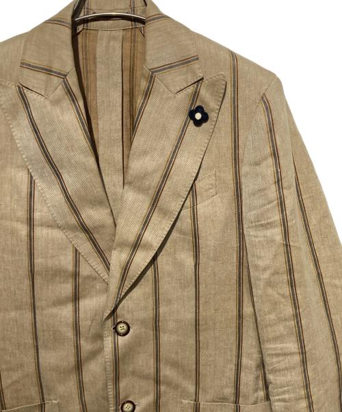 LARDINI（ラルディーニ）LARDINI (ラルディーニ) ストライプ柄リネンテーラードジャケット ベージュ サイズ:44の古着・服飾アイテム