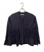 ne quittez pasヌキテパ）の古着「Cotton Poplin Wave Tuck Blouse」｜ネイビー