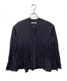 ne quittez pas（ヌキテパ）の古着「Cotton Poplin Wave Tuck Blouse」｜ネイビー