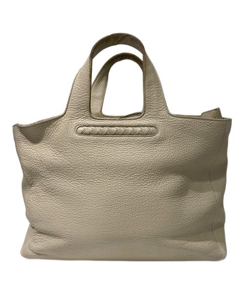 BOTTEGA VENETA（ボッテガベネタ）BOTTEGA VENETA (ボッテガベネタ) イントレチャートラインレザーハンドバッグ ベージュの古着・服飾アイテム