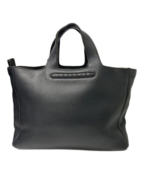BOTTEGA VENETA（ボッテガベネタ）BOTTEGA VENETA (ボッテガベネタ) イントレチャートラインレザーハンドバッグ ブラックの古着・服飾アイテム