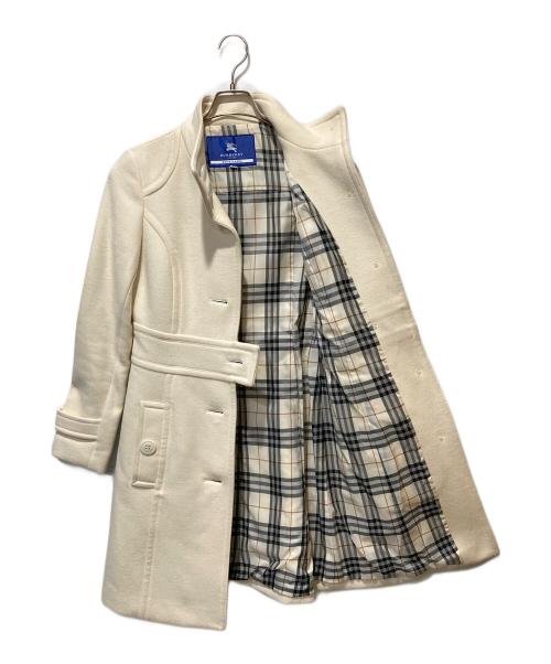 BURBERRY BLUE LABEL（バーバリー ブルー レーベル）BURBERRY BLUE LABEL (バーバリー ブルー レーベル) アンゴラ・カシミヤ混スタンドカラーコート アイボリー サイズ:38の古着・服飾アイテム