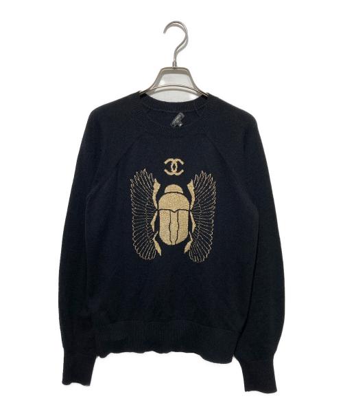 CHANEL（シャネル）CHANEL (シャネル) ラメプリントカシミヤニット ブラック×ゴールド サイズ:36の古着・服飾アイテム