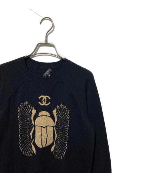 CHANEL（シャネル）CHANEL (シャネル) ラメプリントカシミヤニット ブラック×ゴールド サイズ:36の古着・服飾アイテム