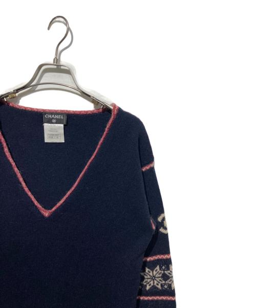 CHANEL（シャネル）CHANEL (シャネル) ココマークカシミヤモヘア混Vネックニット ネイビー サイズ:40の古着・服飾アイテム