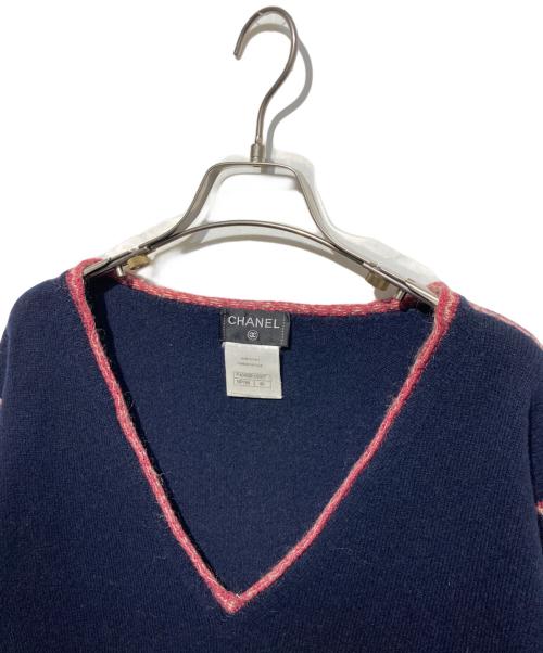 CHANEL（シャネル）CHANEL (シャネル) ココマークカシミヤモヘア混Vネックニット ネイビー サイズ:40の古着・服飾アイテム