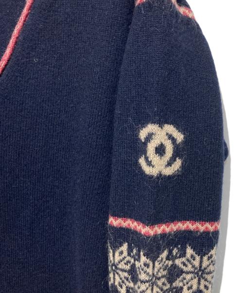 CHANEL（シャネル）CHANEL (シャネル) ココマークカシミヤモヘア混Vネックニット ネイビー サイズ:40の古着・服飾アイテム