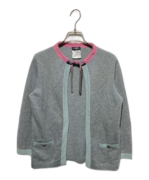 CHANEL（シャネル）CHANEL (シャネル) ココボタン チェーンロープデザインカシミヤ カーディガン グレー サイズ:34の古着・服飾アイテム