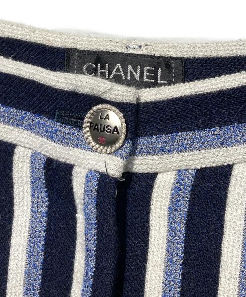 CHANEL（シャネル）CHANEL (シャネル) キューバストライプ ウールワイドパンツ ホワイト×ブルー サイズ:36の古着・服飾アイテム