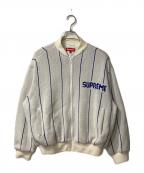 SUPREMEシュプリーム）の古着「Pinstripe Varsity Zip Up Sweater / ピンストライプ バーシティ ジップ アップ セーター」｜ブルー