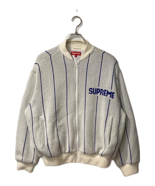 SUPREME（シュプリーム）SUPREME (シュプリーム) Pinstripe Varsity Zip Up Sweater / ピンストライプ バーシティ ジップ アップ セーター ブルー サイズ:Mの古着・服飾アイテム