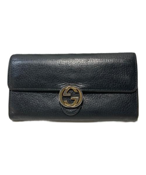 GUCCI（グッチ）GUCCI (グッチ) GGインターロッキングロングウォレット ブラックの古着・服飾アイテム