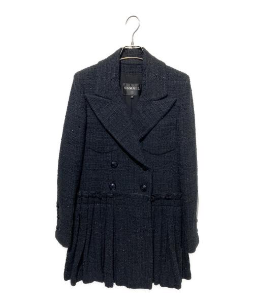 CHANEL（シャネル）CHANEL (シャネル) ツイードダブルコート ブラック サイズ:38の古着・服飾アイテム