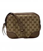 GUCCIグッチ）の古着「GGキャンバスレザーショルダーバッグ」｜ベージュ