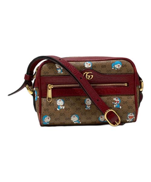 GUCCI（グッチ）GUCCI (グッチ) ドラえもん (ドラエモン) GGスプリーム ショルダーバッグ ブラウン×レッドの古着・服飾アイテム