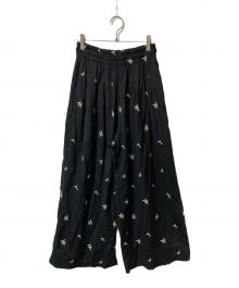 ne quittez pas（ヌキテパ）の古着「Cotton Voile Dot Leaf Embroidery Gather Pants」｜ブラック