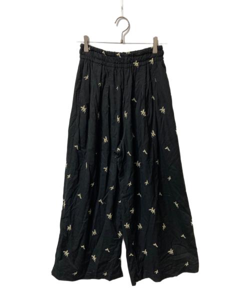 ne quittez pas（ヌキテパ）ne quittez pas (ヌキテパ) Cotton Voile Dot Leaf Embroidery Gather Pants ブラック サイズ:Sの古着・服飾アイテム