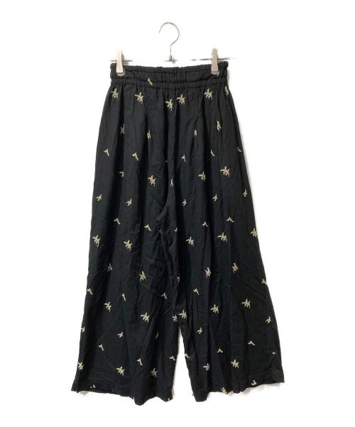 ne quittez pas（ヌキテパ）ne quittez pas (ヌキテパ) Cotton Voile Dot Leaf Embroidery Gather Pants ブラック サイズ:Sの古着・服飾アイテム
