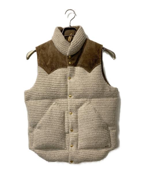 RockyMountainFeatherBed（ロッキーマウンテンフェザーベッド）RockyMountainFeatherBed (ロッキーマウンテンフェザーベッド) レザーヨークウールダウンベスト ベージュ×ブラウン サイズ:SIZE 36の古着・服飾アイテム