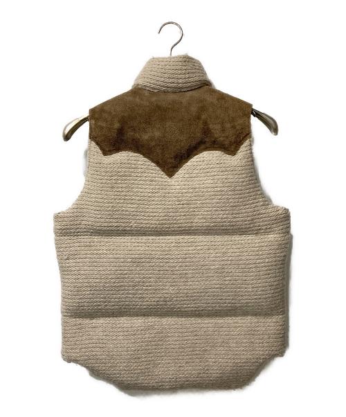 RockyMountainFeatherBed（ロッキーマウンテンフェザーベッド）RockyMountainFeatherBed (ロッキーマウンテンフェザーベッド) レザーヨークウールダウンベスト ベージュ×ブラウン サイズ:SIZE 36の古着・服飾アイテム