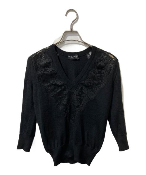 DOLCE & GABBANA（ドルチェ＆ガッバーナ）DOLCE & GABBANA (ドルチェ＆ガッバーナ) カシミヤ混レース切替ニット ブラック サイズ:SIZE 38の古着・服飾アイテム